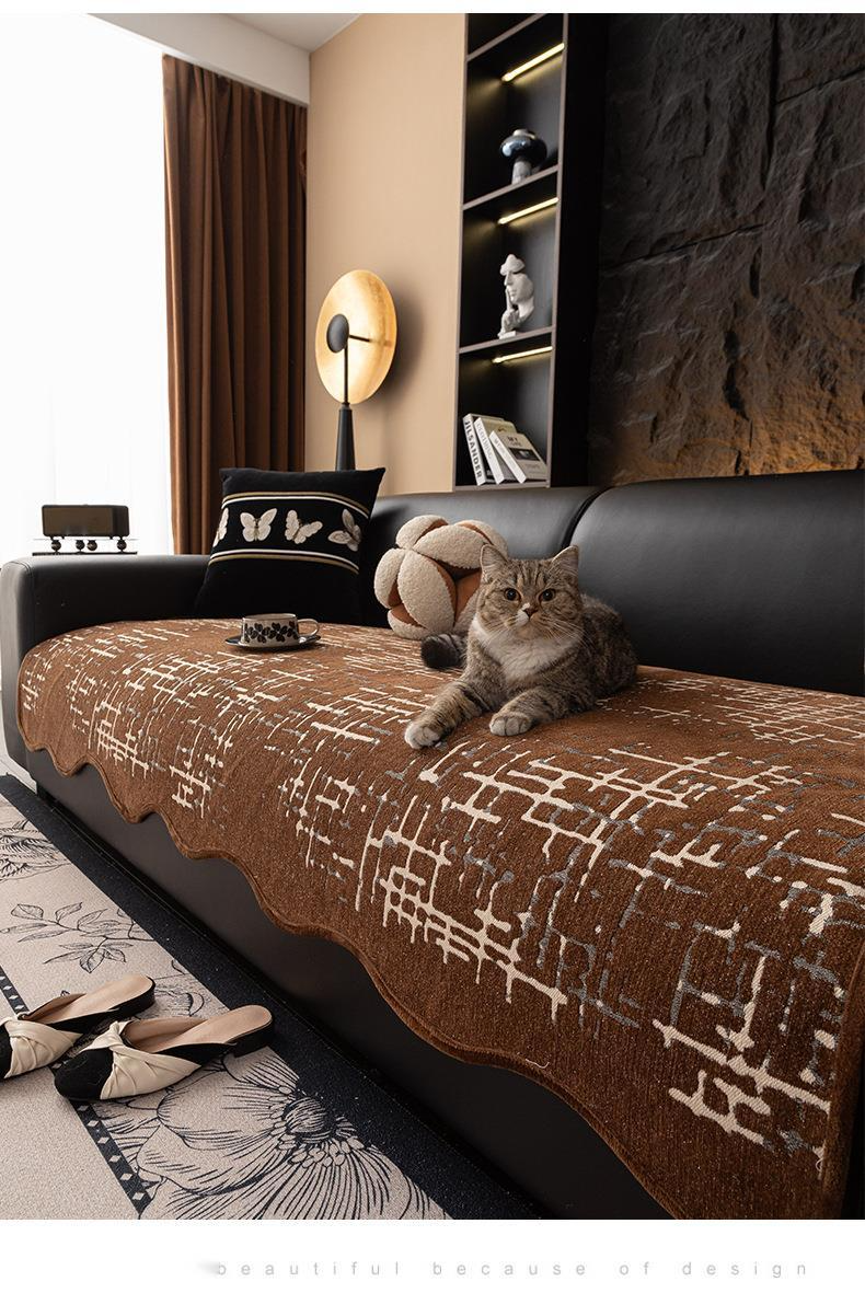 Rivestimento in ciniglia unico, per tutte le stagioni, semplice, antiscivolo, resistente ai graffi di gatto, cuscino per divano leggero e lussuoso._voghion.com