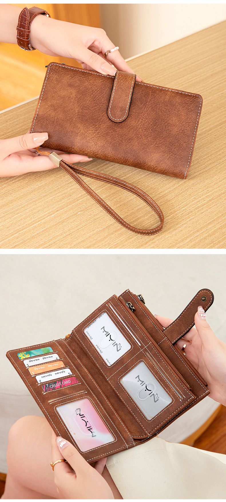 Geldbörsen für Frauen RFID Trifold Clutch Mode PU Leder Lange Geldbörse Damen Kreditkartenhalter_voghion.com