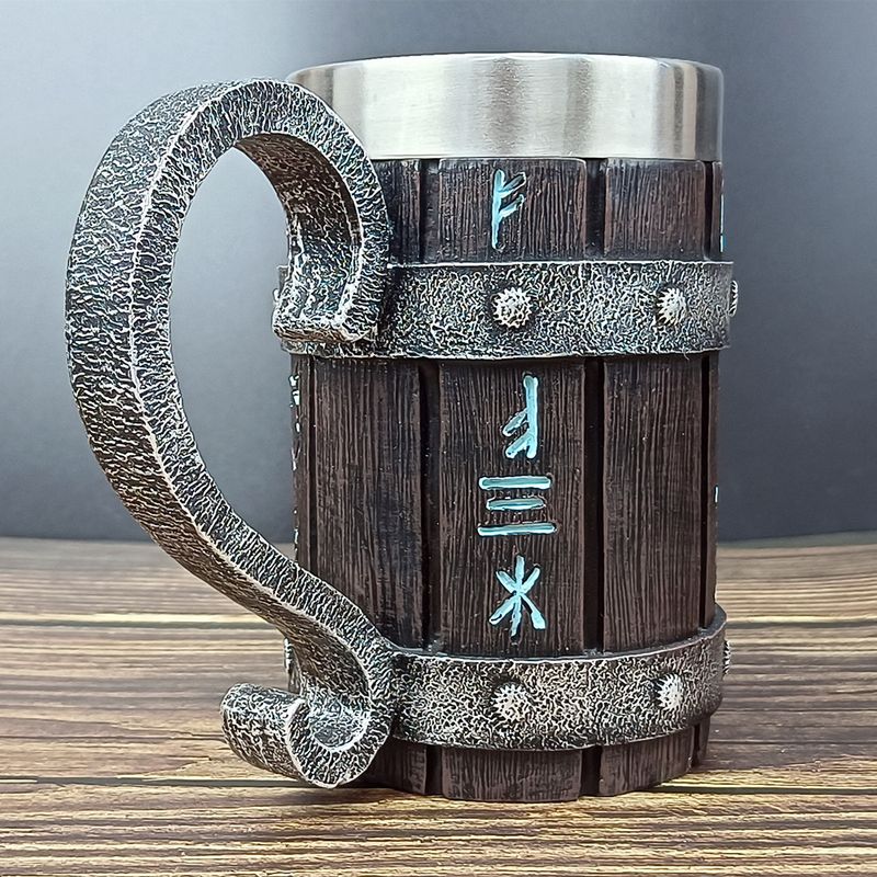 Gothic Skull Bamboo Tankard - Hand-Sculpted 3D Horned Design With Ergonomic Grip, Stylish Resin Mug For Collectors & Dark Decor_voghion.com
