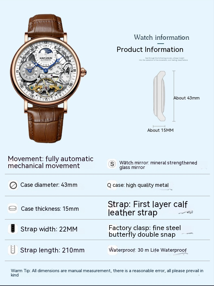 KIMSDUN merkhorloge voor heren Hoogwaardig mechanisch horloge, waterdicht en volledig automatisch horloge voor twee locaties_voghion.com