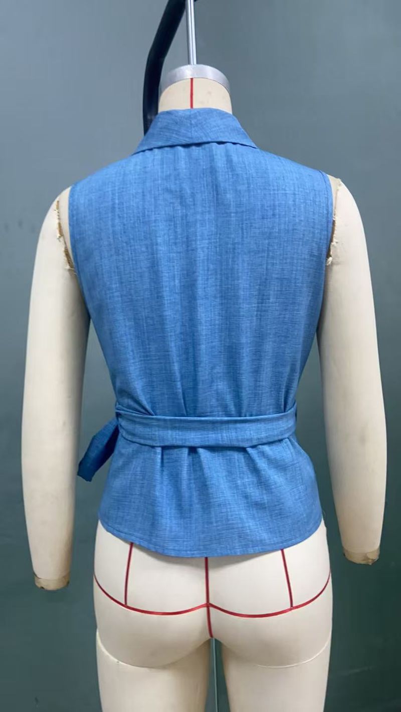 Abbigliamento donna Camicia senza maniche Temperamento estivo Camicia aderente senza spalline Cardigan Abbigliamento donna_voghion.com
