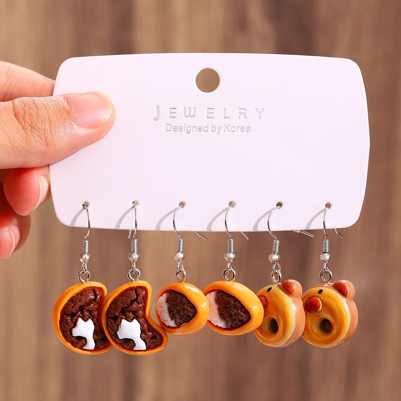 1 Set 1 Pair Cute Saturday Donuts Poached Egg Stoving Varnish Plastic Resin Drop Earrings_voghion.com