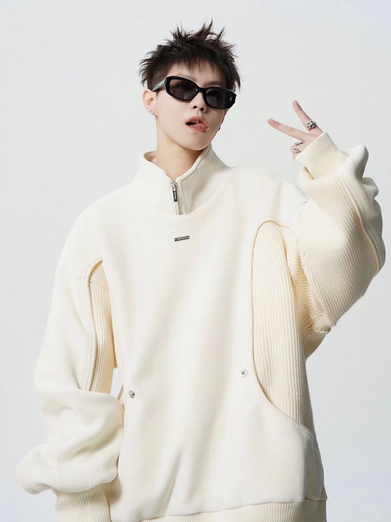 Spring And Autumn Half Zipper Stand Up Collar Hoodie For Men, Trendy Youth, No Hat, Inner Top, Outer Coat_voghion.com