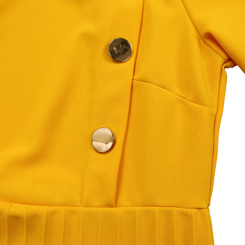 Robe de commerce extérieur plissée à boutons de couleur unie de style africain pour femmes automne et hiver_voghion.com