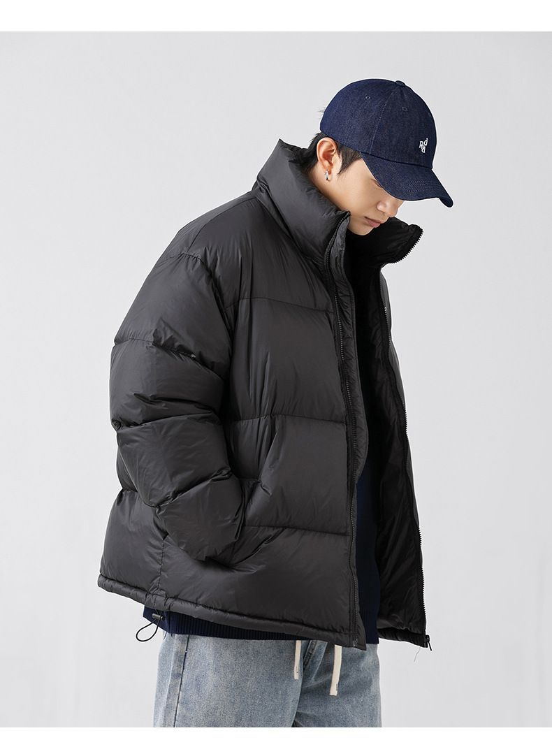 Doudoune imprimée unisexe d'hiver - Doudoune ample et épaisse avec rembourrage en plumes de canard pour homme et femme (noir, blanc cassé)_voghion.com