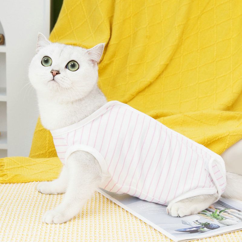 Postpartum Spring Summer Surgery Anti-Lick Weaning Four-Legged Home 23 Stripes Cat Neutering Clothes_voghion.com