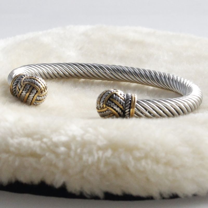 Roestvrijstalen Trend Retro Twist Ball Open Armband Titanium Stalen Verstelbare Kabel Touw Armband_voghion.com