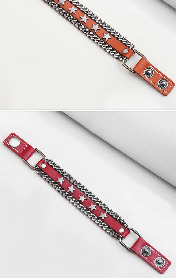 Bijoux pour hommes, accessoires punk en denim, chaîne étoile à cinq branches, bracelet tendance en cuir de vache pour hommes_voghion.com