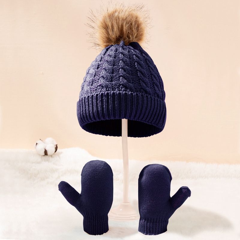 Baby clothing wool monochrome twist warm children's hat scarf gloves two or three sets_voghion.com