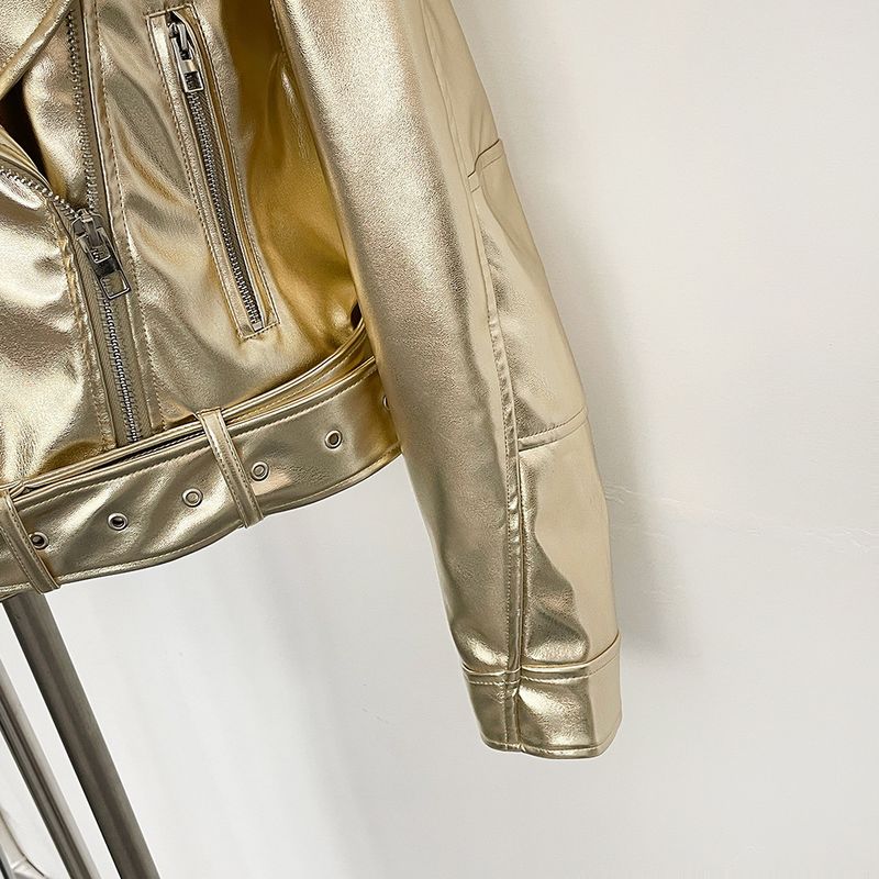 Trendige PU-Lederjacke für Damen, kurzer Mantel im Biker-Stil, modische, lockere Passform, lässige Oberbekleidung mit Reißverschluss in Schwarz, Aschgrau, Olivgrün, Himmelblau, Mandarine_voghion.com
