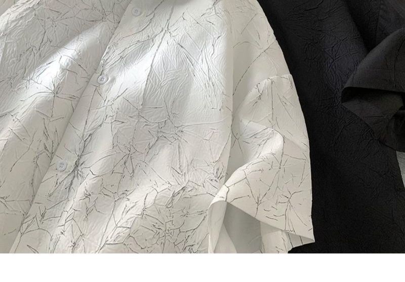 Camicia da uomo a maniche corte in seta ghiacciata plissettata, sottile, fresca, alla moda, dal design accattivante, casual, giacca da abito_voghion.com