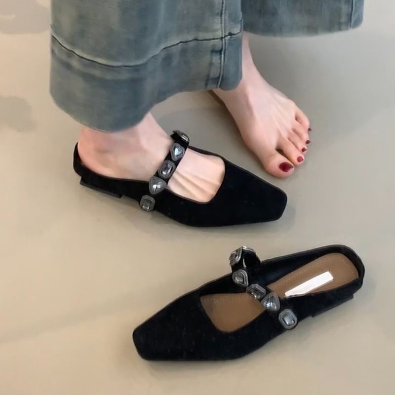 Ediție din piele de oaie ~ Papuci pătrați cu toc jos, cu o curea, din piele naturală, geantă elegantă pentru femei, cu temperament elegant_voghion.com