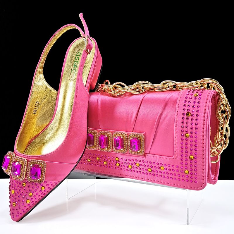 Women's shoe bag set pointed low heels Long square soft hold bag Simple elegant shoe bag_voghion.com