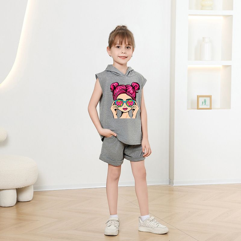 Children's Clothing 2025 New Girls Shorts Suit Hooded Two Piece Korean Style Fashion Cartoon Vest Trend_voghion.com