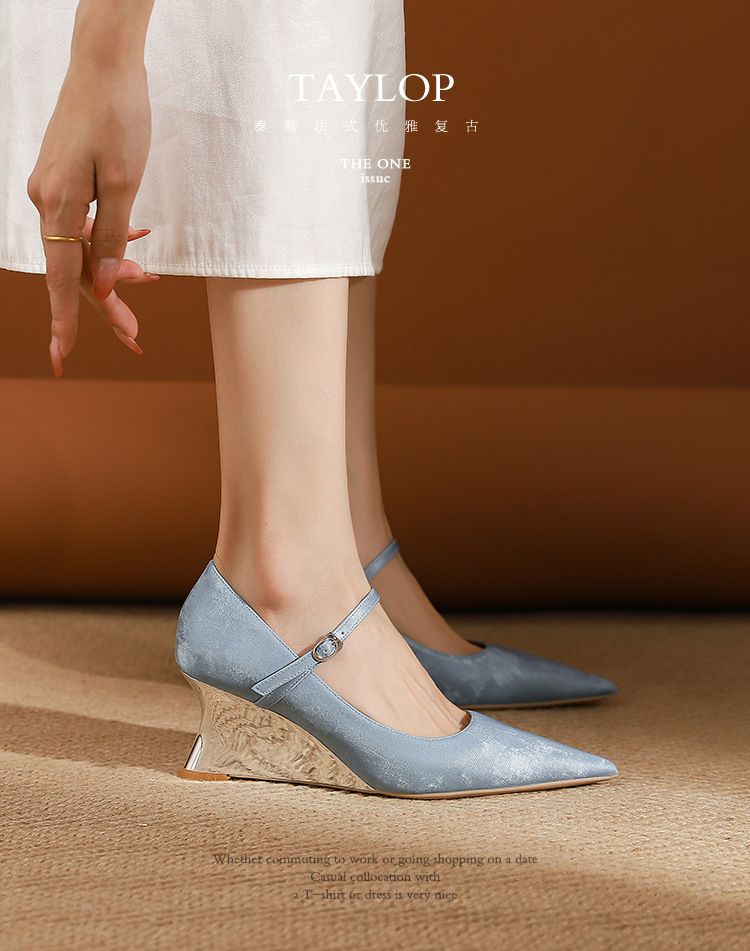 One-word Wedge Single Shoes Fashionable New Shallow Mouth Heightening Women's Shoes High-heeled Single Shoes_voghion.com