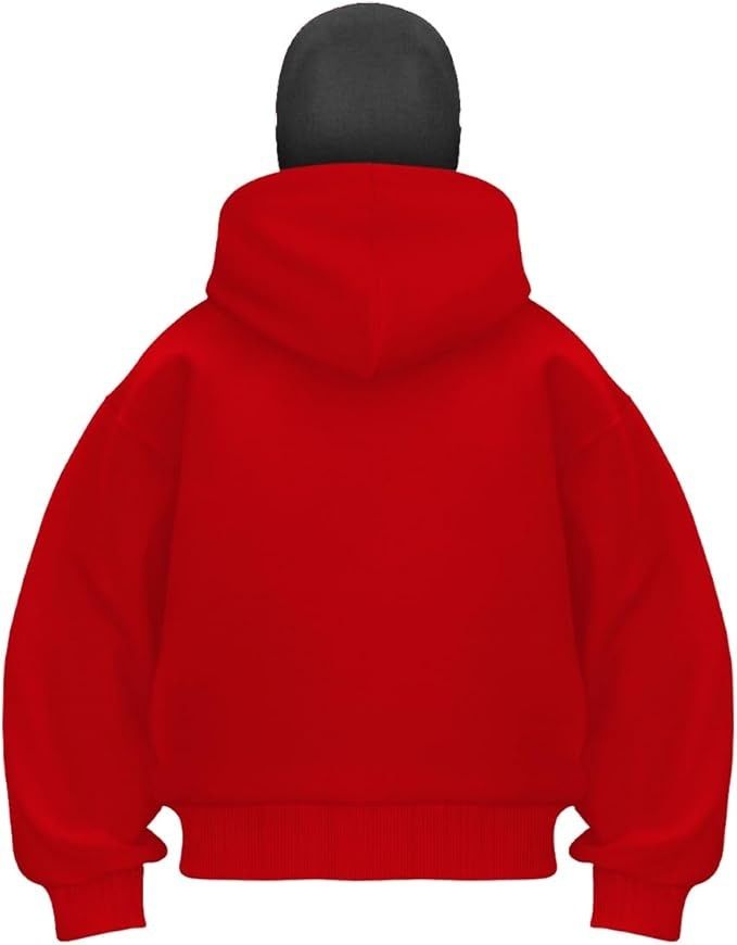 Felpa con cappuccio unisex con cerniera e doppio cappuccio - Felpa semplice fai da te per stampe personalizzate, tendenze moda primavera e autunno_voghion.com