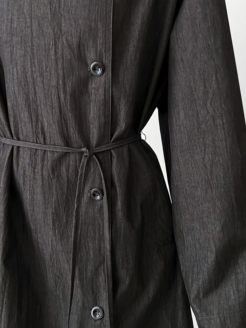 Minimalist British Style Trench Coat For Women, Long Sleeve Belted Duster Coat, Oversized Lapel Casual Overcoat In Beige & Denim Black_voghion.com