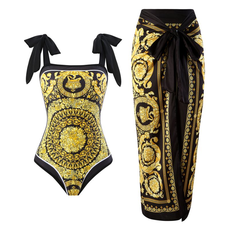 Damen einteiliger konservativer doppelseitiger Strand-Badeanzug mit heißen Quellen, zweiteiliger französischer Retro-Einteiler-Bikini_voghion.com