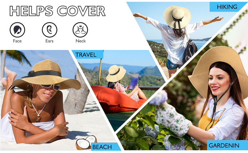 Beach Hats For Women, Foldable Sun Hat Womens UV Protection, Boho Wide Brim Hats For Women, Floppy Straw Visor Hat_voghion.com