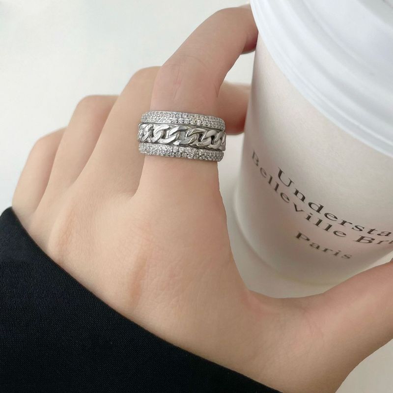 S Pure Silver Cuban Chain With Rotatable Pendant Full Diamond High-end Sense Elegant Ring Light Luxury Heavy Craft_voghion.com