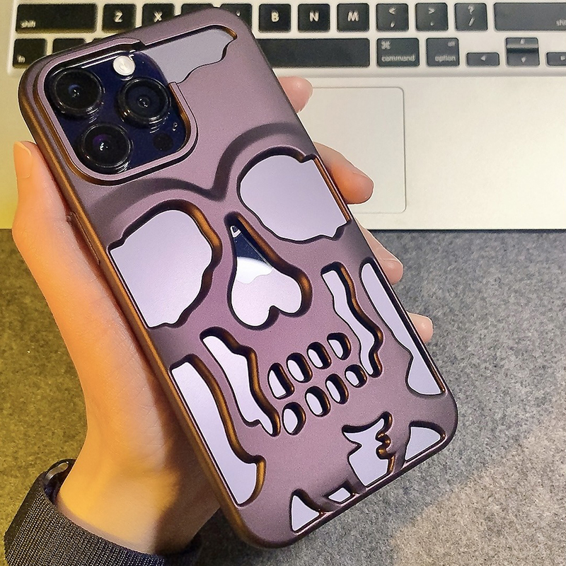 Luxus Matte Plating Metallic Farbe Aushöhlen Schädel Hard Case Für iPhone 14 13 12 11 Pro Max 14 Plus Mode stoßfest Abdeckung_voghion.com