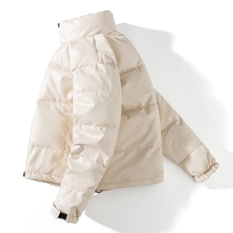 Vêtements de course d'automne et d'hiver en cuir PU pour hommes et femmes, vêtements épais et chauds en coton, col montant décontracté à la mode, saleté_voghion.com