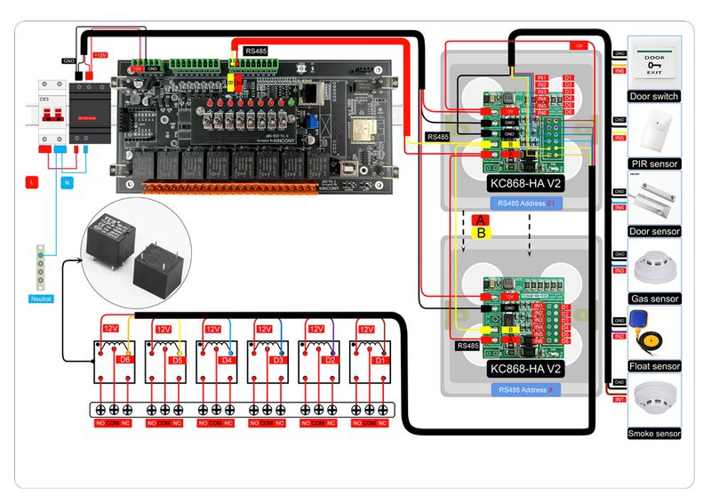 KC868-HA V2 Altes traditionelles Schalterknopf-RS485-Adaptermodul für Smart Relay Controller, funktioniert mit Home Assistant_voghion.com