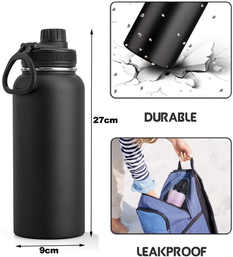 Botella de agua aislada, 1000 ml, 32 oz, de acero inoxidable, de doble pared, con boca ancha al vacío y tapa con pico a prueba de fugas_voghion.com