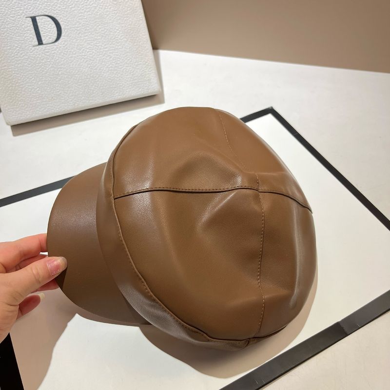 British PU leather black octagonal women's big head circumference, face recognition, tabloid children's hat, Korean_voghion.com