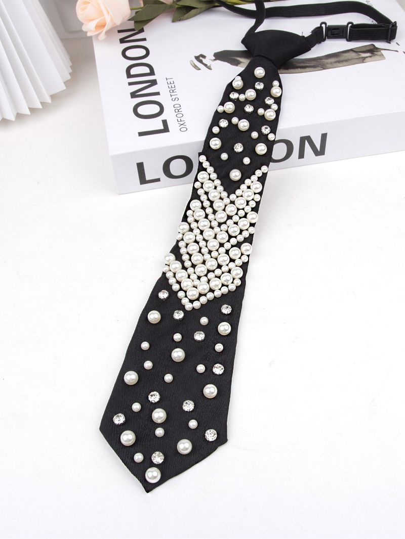 Papillon regolabile con strass neri di lusso leggero transfrontaliero, cravatta casual da donna all'ingrosso_voghion.com