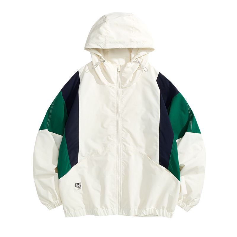 Giacca da corsa ampia con cappuccio color block, alla moda, da uomo, per ragazzi, primavera-autunno, 2024_voghion.com