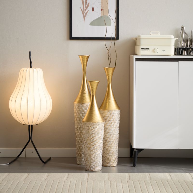 Floor Metal Vase Modern Style Decoration Home Woven Pattern Metal Vase 3-piece Set Gorgeous Home Decoration Large Glazed Metal Vase_voghion.com