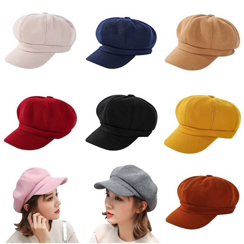 New Arrivals Fashion Solid Color Woolen Newsboy Cap Octagonal 8 Panel Women Autumn Winter Thickened Warm Beret Hat For Girls Sombrero_voghion.com