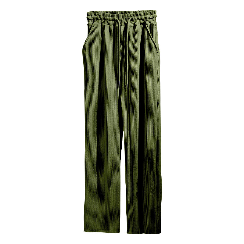 Pantaloni larghi a vita alta, dritti, drappeggiati, a righe, casual, da uomo, primavera e autunno 2024_voghion.com