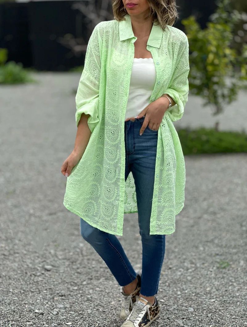 Oversized Damen-Trenchcoat – Langärmlige, bestickte Polyesterjacke mit Schnürung, klassischer Hemdkragen, Größen S–5XL_voghion.com