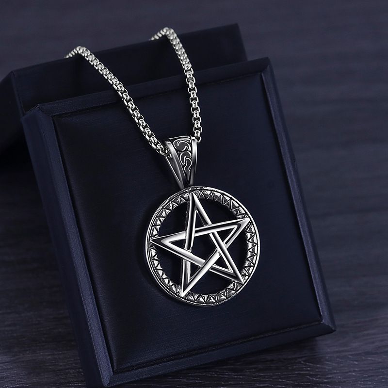 Collier étoile à cinq branches en acier titane pour homme, pendentif en acier inoxydable, ne se décolore pas, style hip-hop, tendance rétro_voghion.com