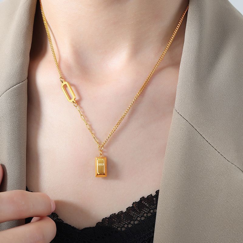 Collana con ciondolo geometrico in acciaio al titanio leggero placcato oro, design di nicchia di alta qualità, semplice e versatile._voghion.com
