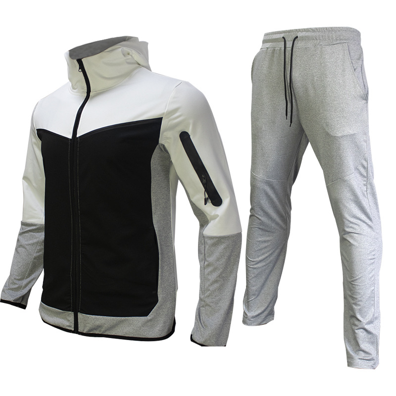 Herren-Sportbekleidungsset mit Kapuze und kontrastfarbenem Design – lässige Jacke mit Reißverschluss und Jogginghose zum Laufen, fürs Fitnessstudio und für die Straßenkleidung_voghion.com