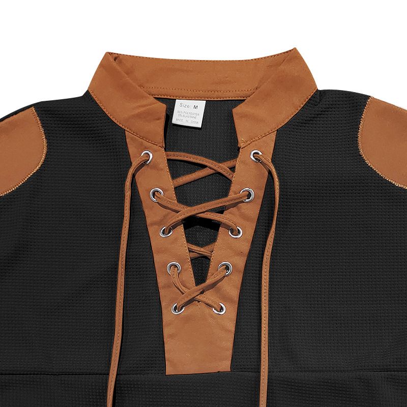Cross-border Independent Station American Summer Casual Men's Tether Loose Henry Western Denim Waffle Short Sleeve Suit_voghion.com