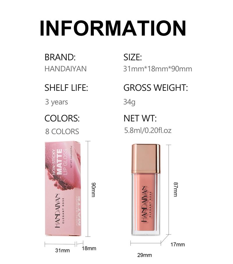 HANDAIYAN 8 - Color Quick - Drying Lip Gloss, Non - Stick Cup, Long - Lasting Matte Lipstick_voghion.com