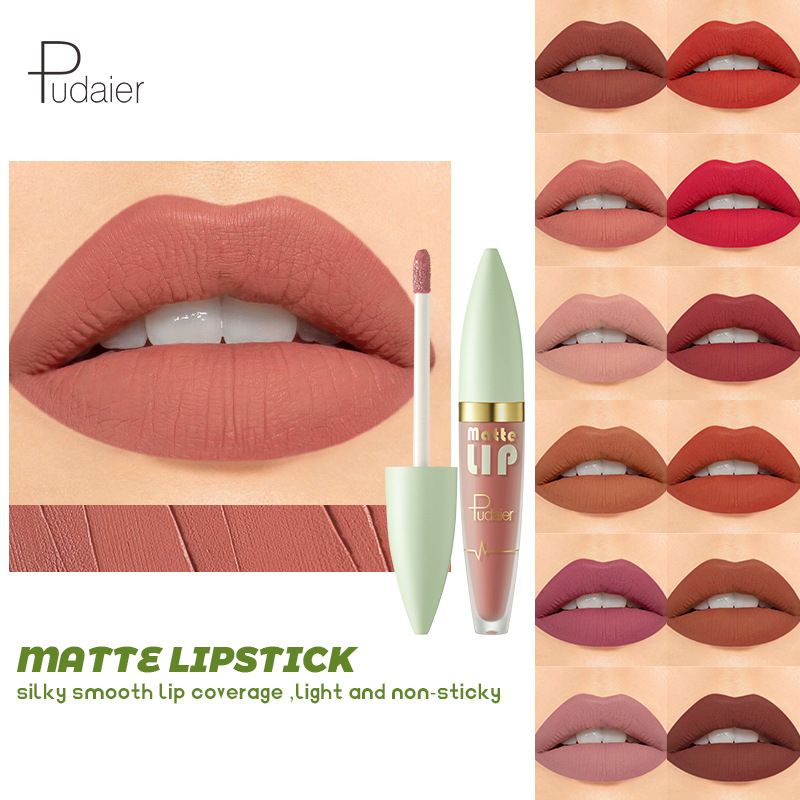 Pudaier Matte Plumper Glaze Liquid Lipstick Velvet Nude Gloss Lip Honey_voghion.com