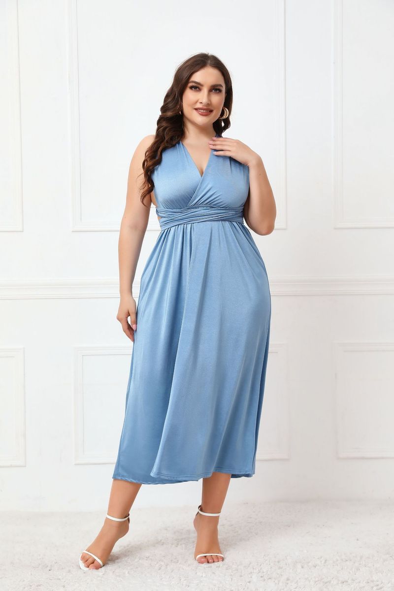 Abito da donna incrociato multi-usura con scollo all'americana per le vacanze Gonna midi con abito sexy con scollo a V a vita alta_voghion.com