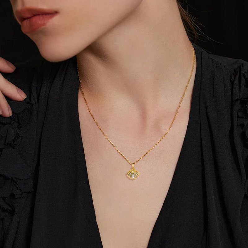 Micro ingelegde zoetwaterparels en zirkoon schelp ketting hanger voor dames, open en sluitbaar S925 sterling zilver met vergulde sieraden_voghion.com