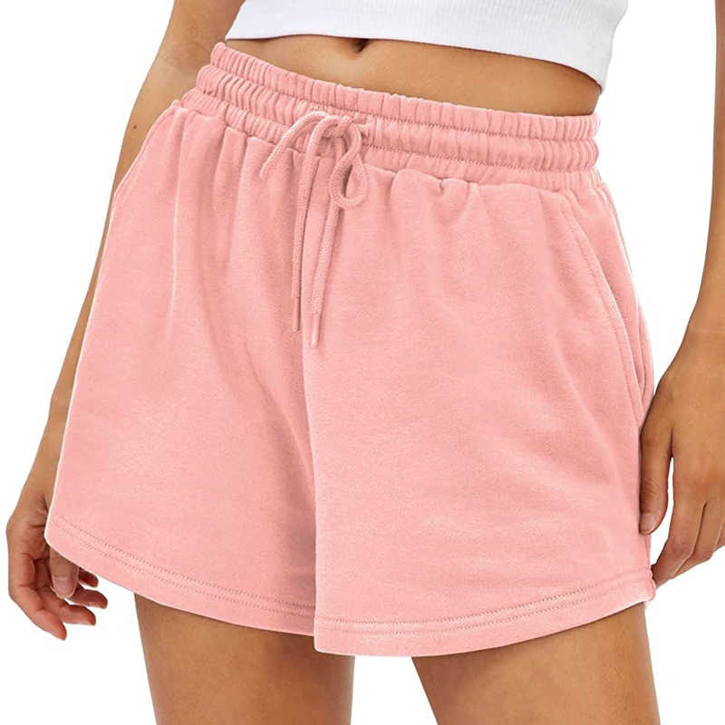 Pantaloncini da fitness da allenamento con tasche a vita alta da corsa elasticizzati sportivi da donna_voghion.com