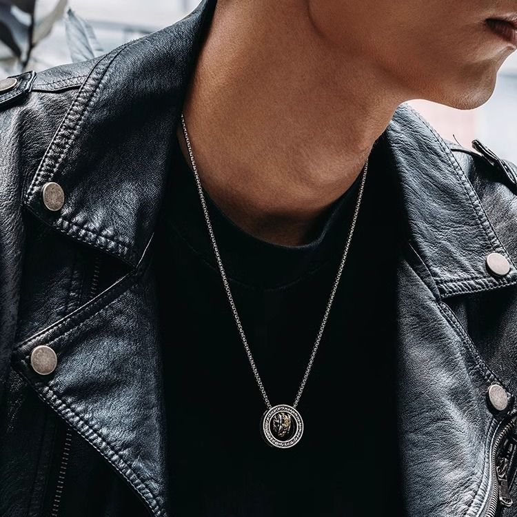 Nuova collana Pixiu con doppio anello da uomo, marchio alla moda, collana con ciondolo retrò, design di nicchia, stile cinese, esplosione_voghion.com