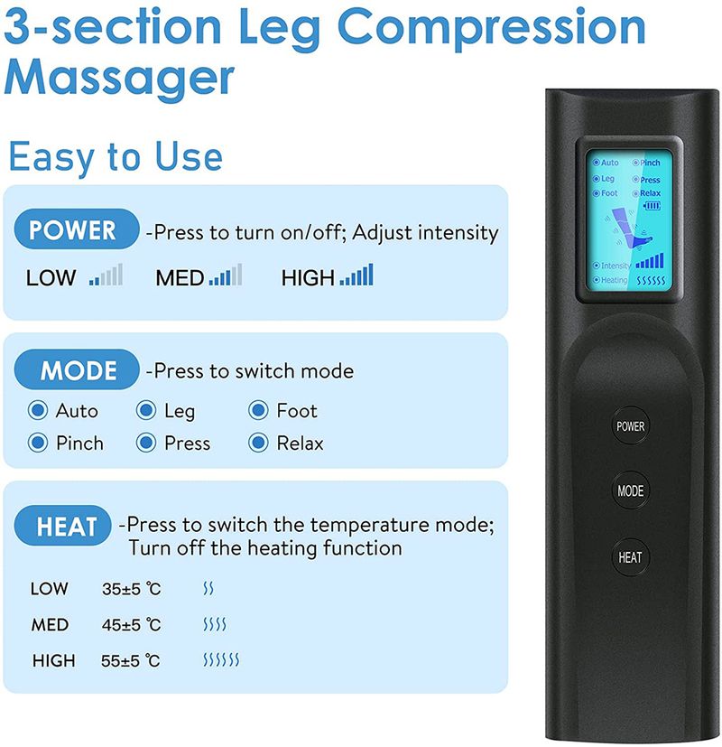 Rilassatore muscolare elettrico 6 modalità Compressione dell'aria Stivale di recupero Rilascio linfatico Allevia l'affaticamento del piede Massaggiatore riscaldante per gambe_voghion.com