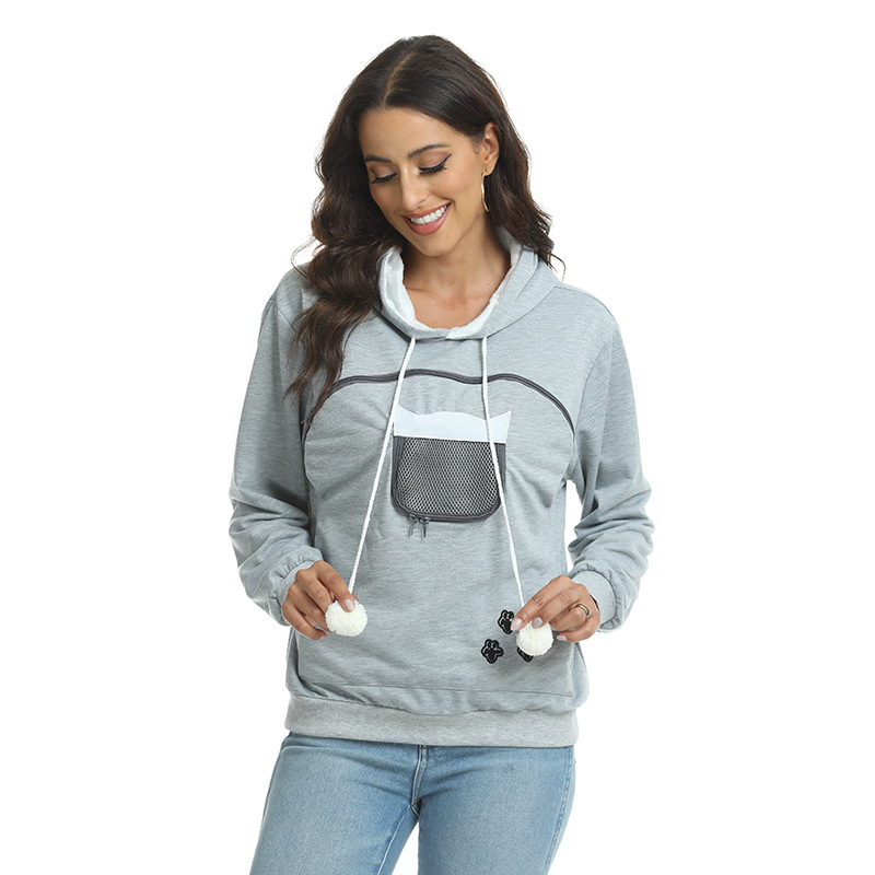 Women's zipper cat dog kangaroo hoodie fashion print pocket hoodie_voghion.com