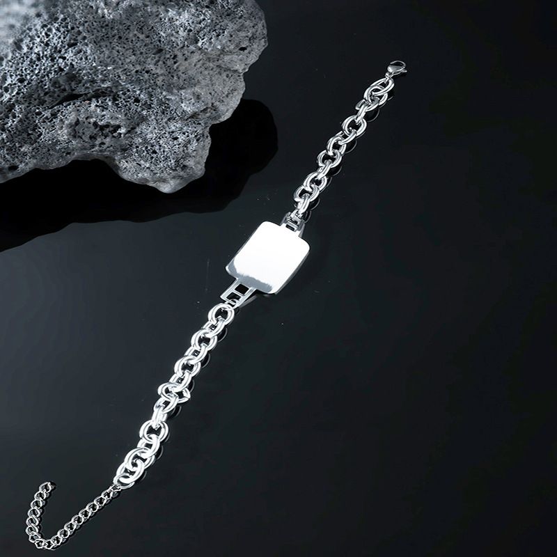 Bracciale alla moda semplice in acciaio al titanio con catena cubana per uomo, con etichetta quadrata geometrica, stile hip hop, resistente allo sbiadimento_voghion.com