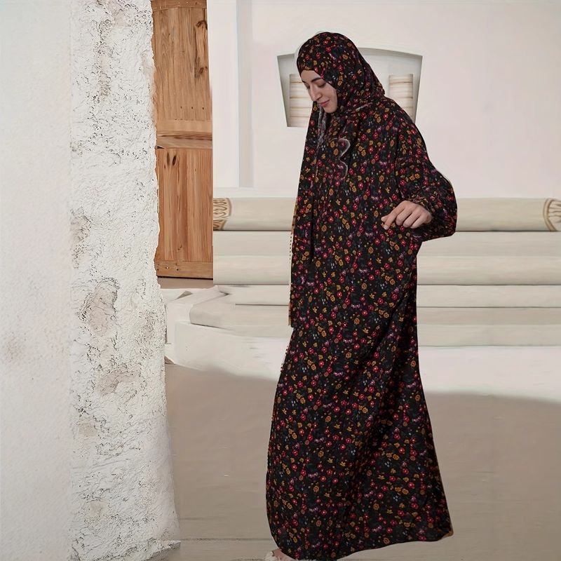 Abbigliamento da donna musulmano, sciarpa comoda e traspirante, abito da preghiera tutto in uno, abito con stampa alla moda_voghion.com