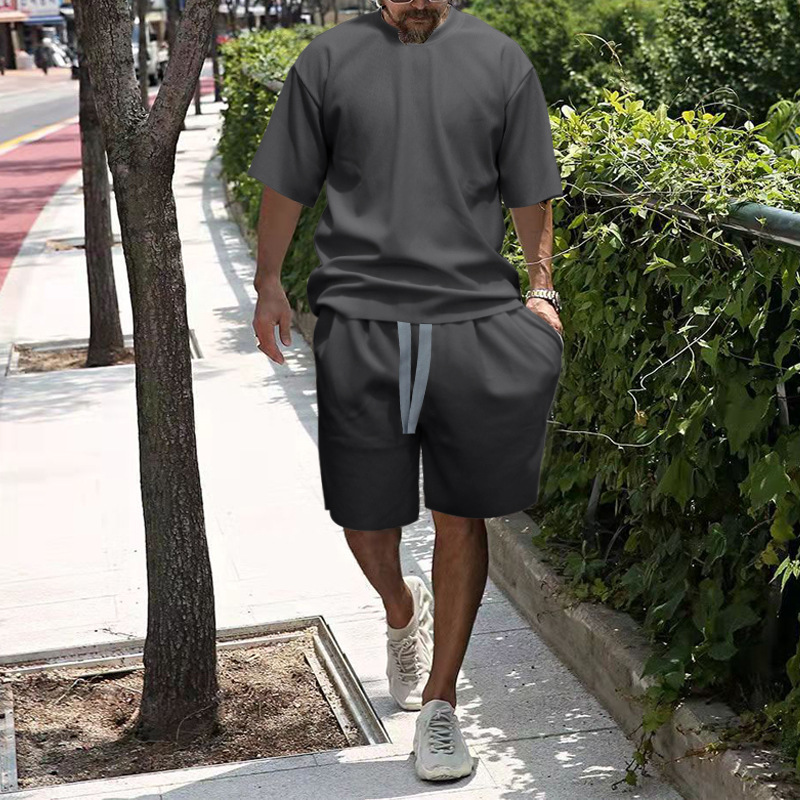 Herrenbekleidung Sommer Herren große Größe lockerer Anzug Kurzarm Shorts einfarbig Freizeitanzug Herren_voghion.com